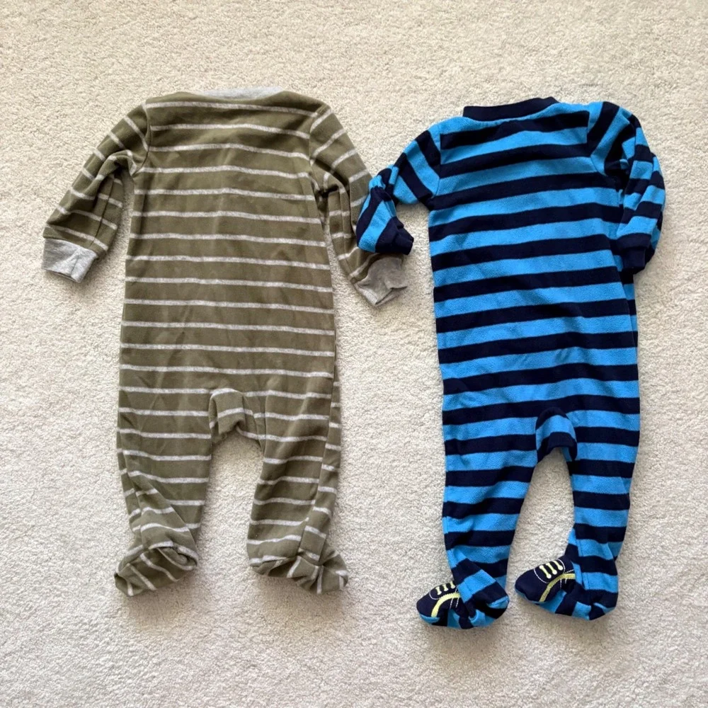 Carter's & Mick Mack Fleece Sleepers Lot Little Brother Infant Boys 6-9 month